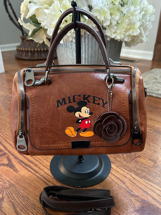 The Unbranded Brand Handbags - Disney Mickey Mouse Mini Satchel Crossbody Bag Brown Faux Leather